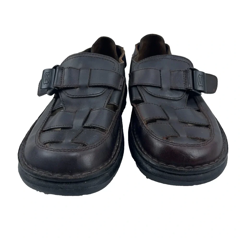 Vintage Y2K Sketchers Chunky Sandals Men 10 Brown Leather Fisherman Outdoor Boho